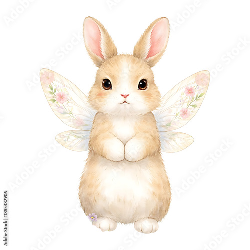 Cute Watercolor Fairy Bunny with Wings Isolated on Transparent Background