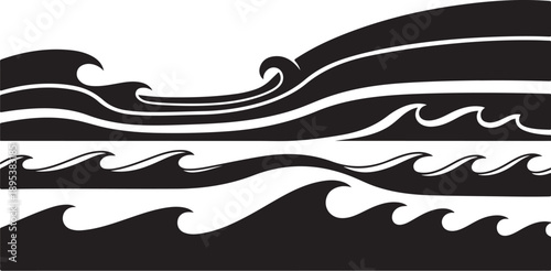 Stylized Black and White Ocean Waves Graphic Design Element