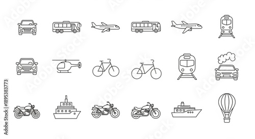 Collection of Hand Drawn Transportation Icons.