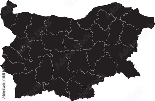 Bulgaria Map with Administrative Regions Silhouette Vector Transparent Background Vector
