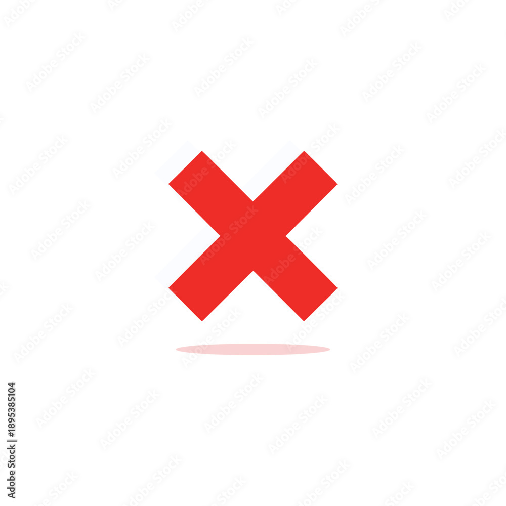 Obraz premium Bold Red Cross X Mark Icon with Shadow Base