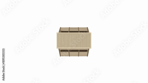 Top down cargo container view, single commercial transport box with corrugated metal texture. Minimalist cargo container view useful for global shipping, supply chain concepts.