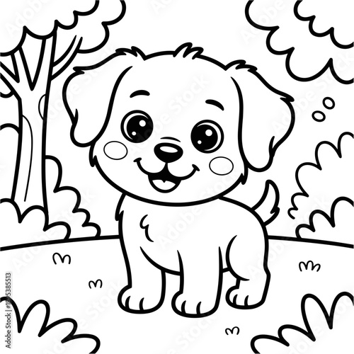 Dog Character Vector, Coloring Book Page with Dog, Coloring page outline of a cute dog, coloring page with Animal character