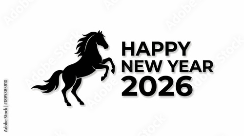 2026 New Year Horse Silhouette Vector – Bold Rearing Horse with Festive Typography Celebrating the Year of the Horse for Cultural and Seasonal Design