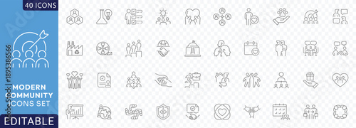 Minimalist Modern community icons set . Containing people, friendship, social, inclusion,  inclusion,  Etc. Fully Editable. Vector illustration.