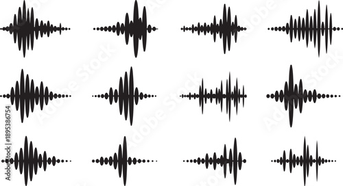 Sound wave patterns on a white background illustration set