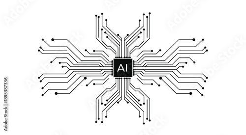 Artificial Intelligence Circuit Board Concept with AI Chip Digital Technology Network Data Processing Innovation Vector Illustration Abstract Modern Futuristic Design