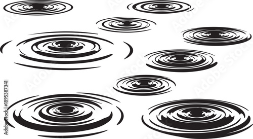 Black and white water ripples on a plain background