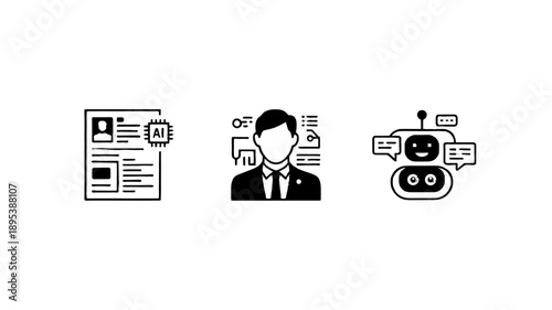 Illustrative icons symbolizing AI in business and innovation.
