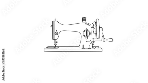 Vintage Hand Crank Sewing Machine Slow Fashion Single Line Art Handmade Icon
