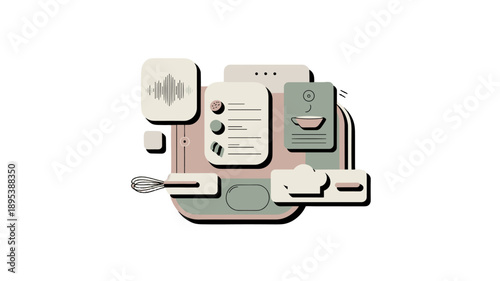 Digital culinary illustration with modern interface elements.