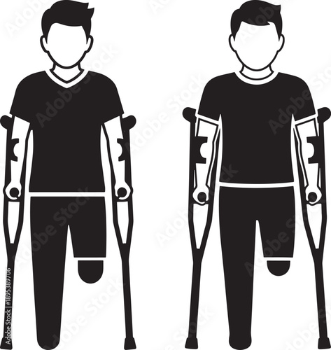 Man with prosthetic leg and crutches