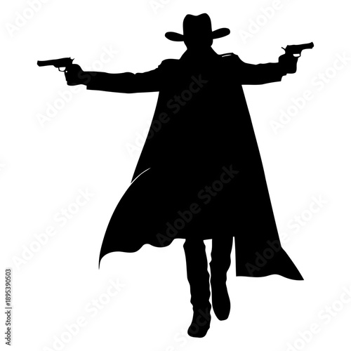 Frontier cowboy silhouette vector drawing gun at hip for western novel covers historical reenactment visuals and cowboy merchandise