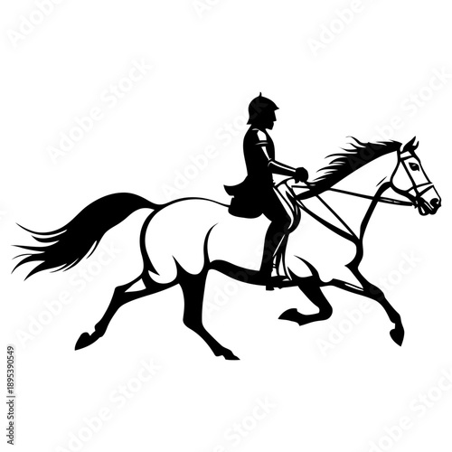 Medieval knight on horse galloping side view vector silhouette for fantasy book covers RPG game assets and historical reenactment branding