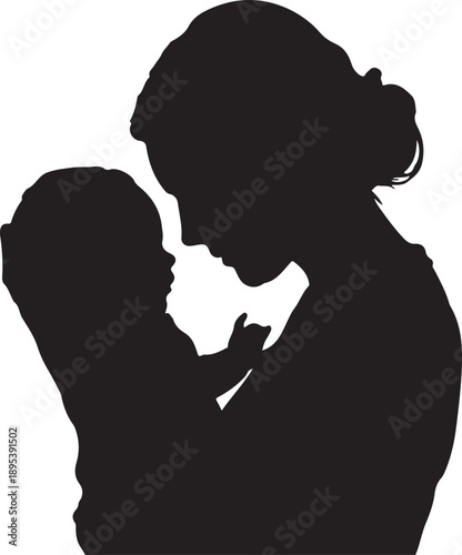 Mother holding baby silhouette tenderly child