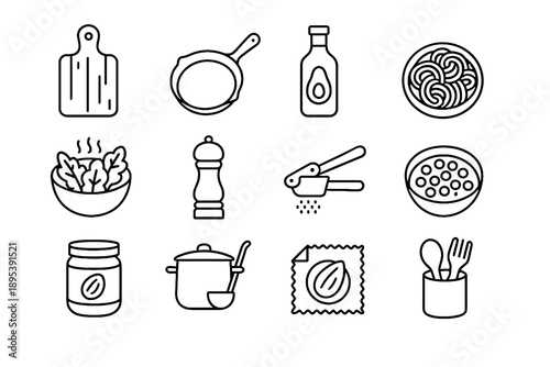 Plant icons greens cooking garlic veggie soup avocado vector icon food pasta