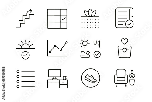 Set desk minimalist tick vector habit space tracker icon mini daily box