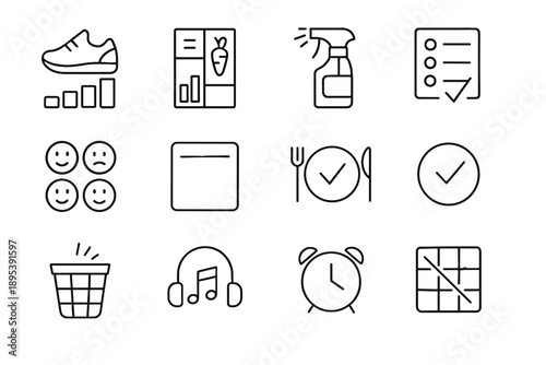 Bubble cleaning routine step tracker log habit icons icon count grid tidy