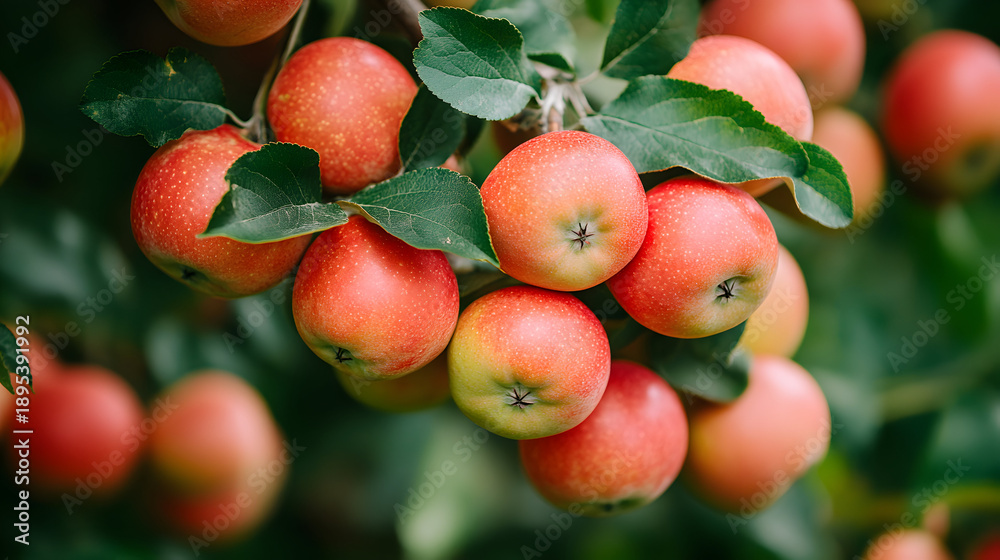 Obraz premium Red apples growing on tree branch