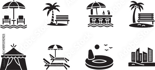 A set of captivating glyph icons for travel, vacation, and recreational activities
