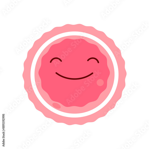 Cute smiling oocyte character in flat style. Medical illustration of a happy human egg cell. Perfect for health education, fertility blogs, and pregnancy content. Vector illustration