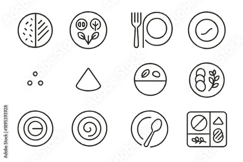 Trio small meal rice tray veggie slab vector minimalist icons icon structured