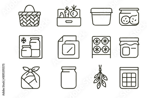 Eco sheet repurposed basket cellar vegetable icon vector cold wrap jar food