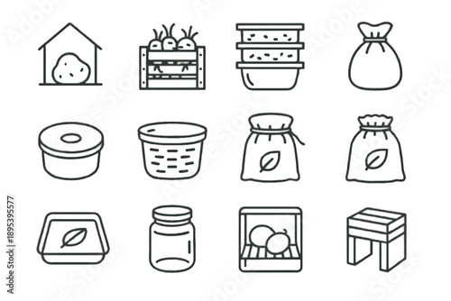 Crate vector drying food sealed rack jar icon stackable bag eco root
