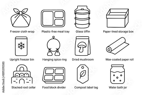Dried cloth hanging food compost vector icon stacked storage jar eco