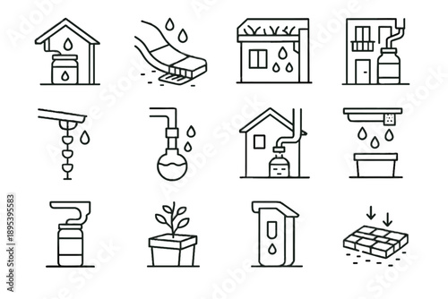 Unit water diverter urban balcony rainwater collection icon vector capture sidewalk cistern