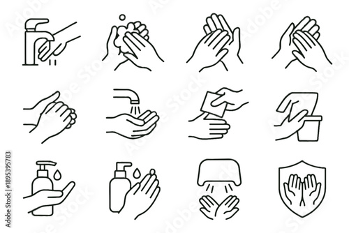 Care fingernails thumbs icon icons dry towel motion handwash cleaning vector soap