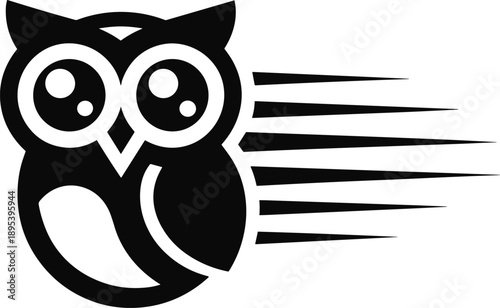 Bold black and white of a fast-moving owl emblem with sharp motion lines representing velocity and forward momentum