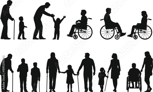 People of Different Ages and Abilities Silhouettes illustration
