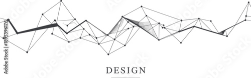 Dynamic abstract network of interconnected black dots and lines with shaded areas representing data flow or complexity on a white background