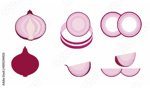 Raw red onion ingredient elements flat vector illustration