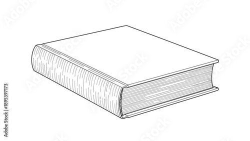 Illustration of a closed book in black and white, showing the spine and pages. The simple line drawing suggests a classic, educational theme.