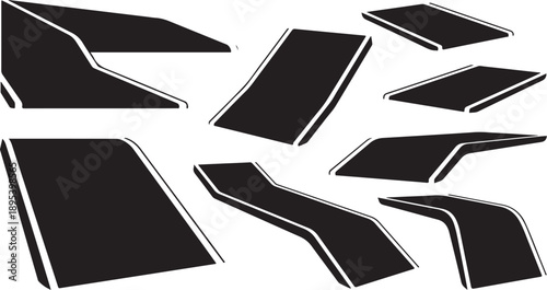 Black and white broken glass fragments on plain background