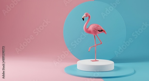 Wallpaper Mural Pink Flamingo Statue on White Pedestal with Blue and Pink Background Torontodigital.ca