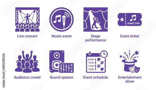 Vibrant icons for live music and event promotions