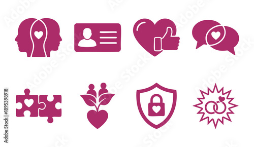 Heartfelt icons representing love, connection, and protection