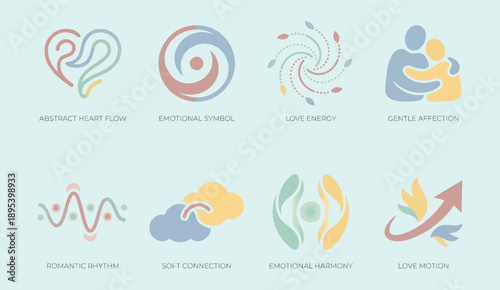 Vibrant abstract symbols representing love and emotional connection