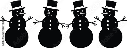 Cute snowman silhouette set isolated on white background, winter Christmas character illustration vector clipart design element for holiday decoration