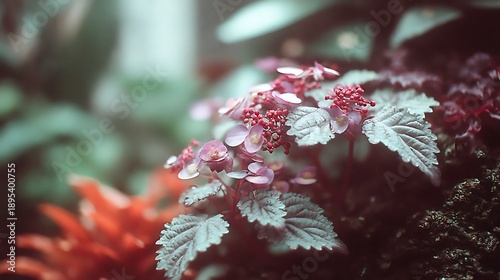 Pink Hydrangea Flower Plant with Green Leaves in Natural Garden Setting