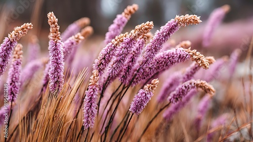 Pink Purple Flowering Grass Plants in Natural Garden Setting