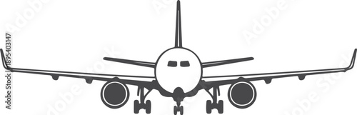 Front View Airplane Line Drawing Commercial Jet Landing Perspective