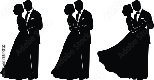WebRomantic couple silhouette collection set, love relationship kiss proposal umbrella night moon vector isolated background