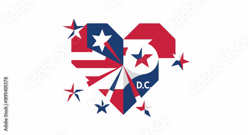 Heart-shaped American flag design with stars and stripes representing patriotism and national pride