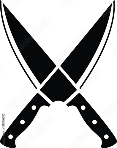 Crossed Machete Knives Line Icon for Weapon, Defense and Tactical Symbol Design
