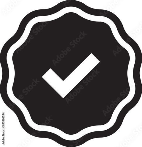 Verified Emblem: A minimalist and elegant illustration of a verified emblem, a universally recognized symbol of authenticity, checkmark in a circular frame. 
