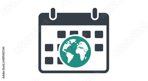 A calendar icon with a green globe